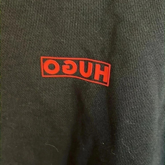 Hugo Boss Mens Black Sweatshirt LG Red Logo Warm Casual Streetwear Y2K Retro - Picture 3 of 8